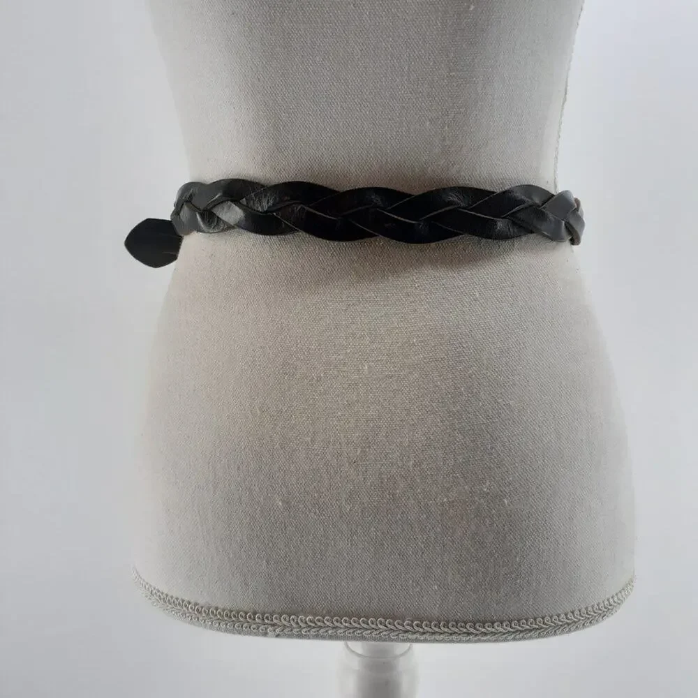 Eddie Bauer Dark Brown Leather Belt Braided Boho Women's M
